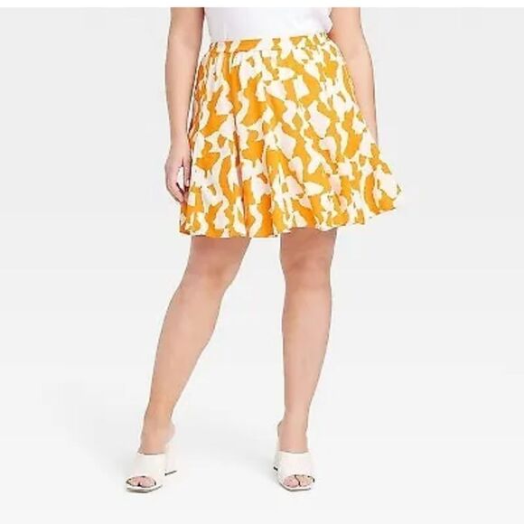 Flare Godet Mini A-Line Skirt - Ava & Viv Orange Abstract - Picture 2 of 2